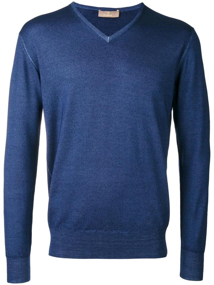 Cruciani V-neck Jumper, Men's, Size: 52, Blue, Wool
