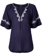 Paige - Embroidered Shortsleeved Blouse - Women - Viscose - S, Blue, Viscose