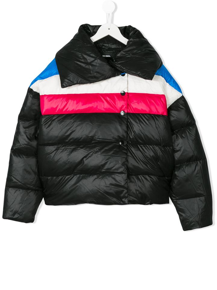 Diesel Kids Striped Padded Jacket - Black