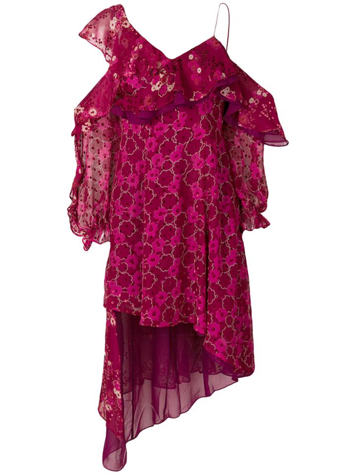 Self-portrait Asymmetric Devore Dress - Pink & Purple