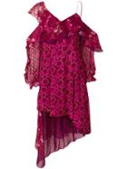 Self-portrait Asymmetric Devore Dress - Pink & Purple