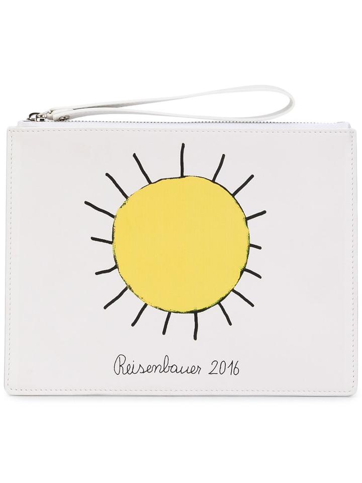 Christopher Kane - Printed Sun Clutch - Women - Calf Leather/cotton - One Size, White, Calf Leather/cotton