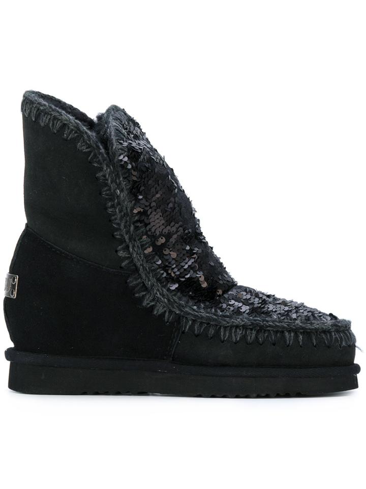 Mou Sequin Embroidered Boots - Black