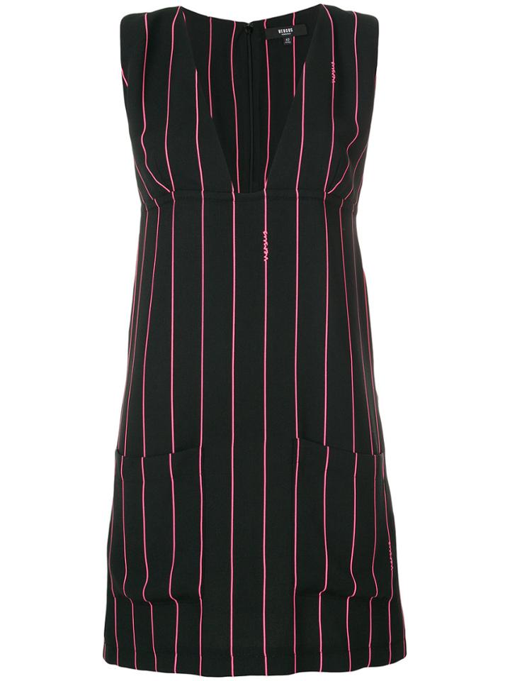 Versus Deep V-neck Striped Dress - Black