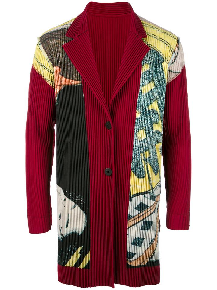 Homme Plissé Issey Miyake Pleated Coat, Men's, Size: 3, Red, Polyester