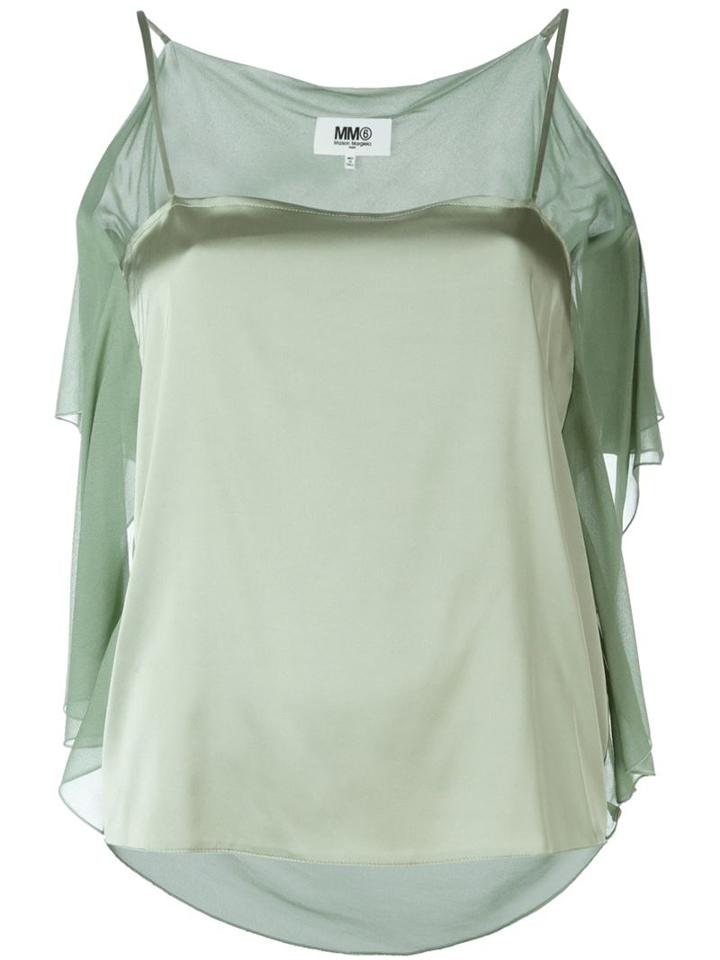 Mm6 Maison Margiela Ruffled Cami Top, Women's, Size: 40, Green, Viscose/polyester