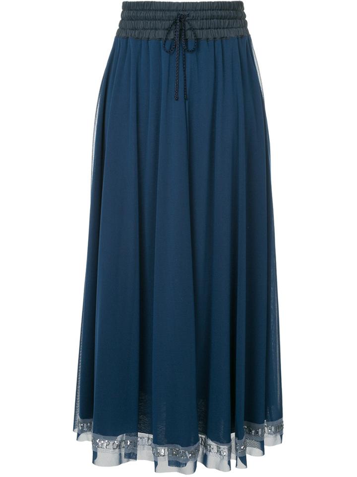 Tu Es Mon Trésor Message Patchwork Mesh Maxi Skirt - Blue