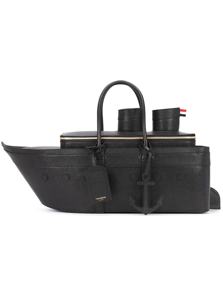 Thom Browne - Boat-shaped Tote Bag - Men - Leather - One Size, Black, Leather