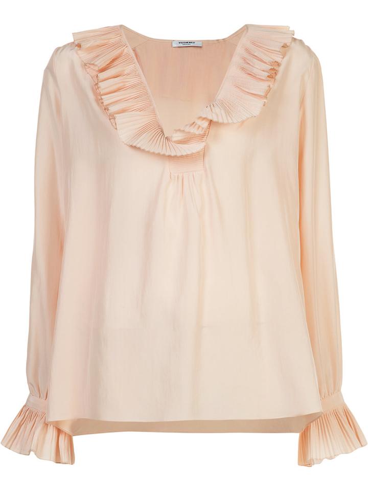 Vilshenko Pleated Deep Neck Blouse, Women's, Size: 10, Pink/purple, Silk