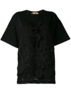 No21 Embellished Lace Detail T-shirt, Women's, Size: 38, Black, Cotton/acetate/silk