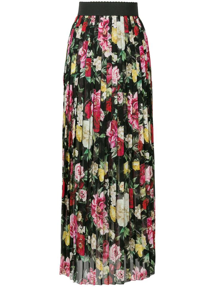 Dolce & Gabbana Pleated Floral Maxi Skirt - Black