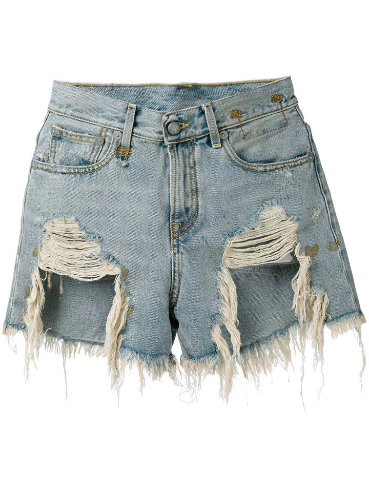 R13 - Sherred High-rise Shorts - Women - Cotton - 28, Blue, Cotton