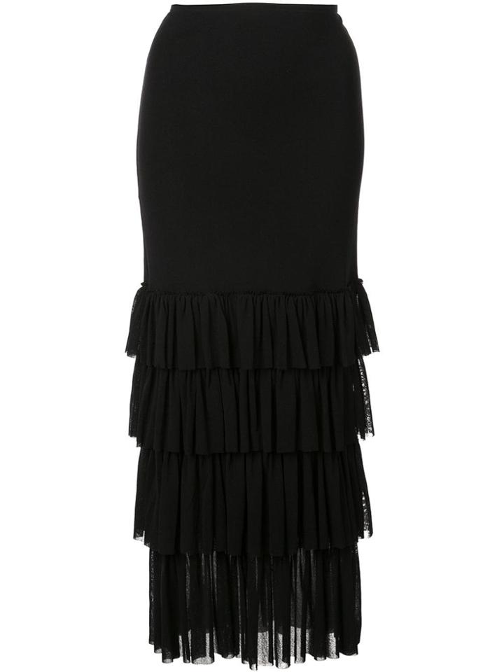 Fuzzi Cascading Skirt One-shoulder Dress - Black