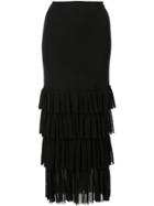 Fuzzi Cascading Skirt One-shoulder Dress - Black