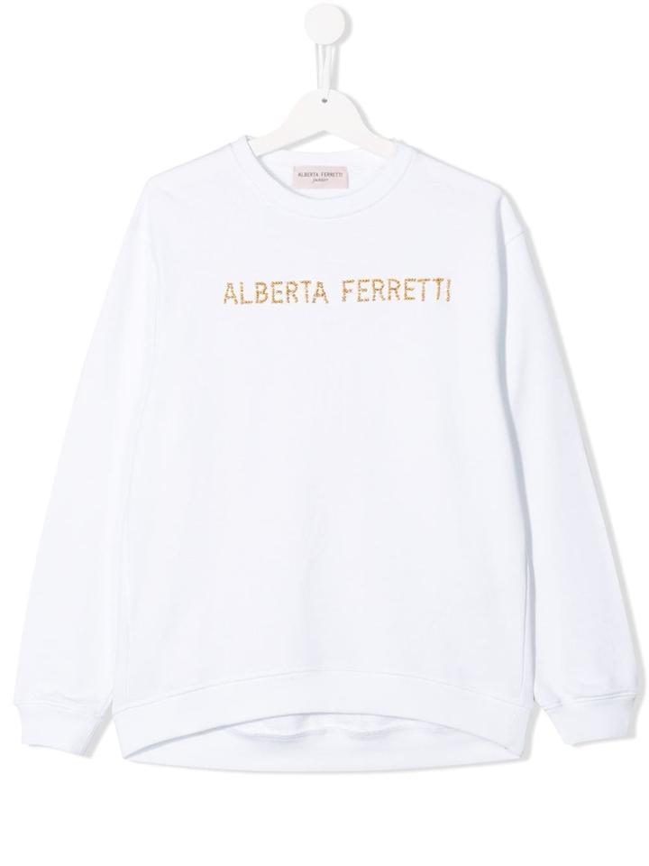 Alberta Ferretti Kids Teen Embellished Logo Sweatshirt - White