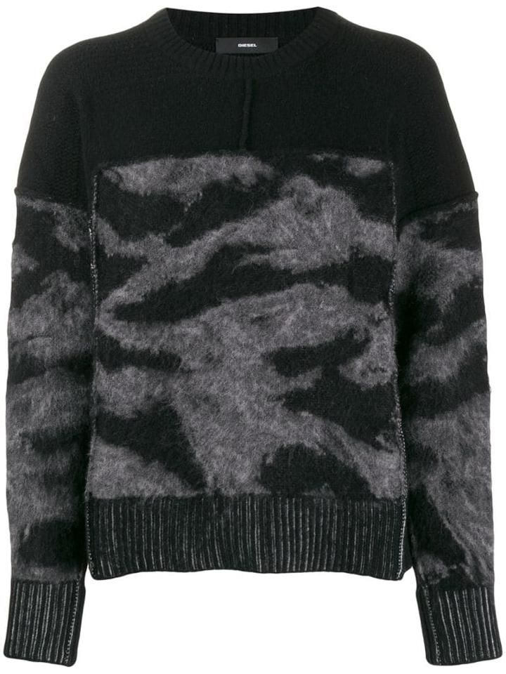 Diesel Loose-fit Panelled Jumper - Black