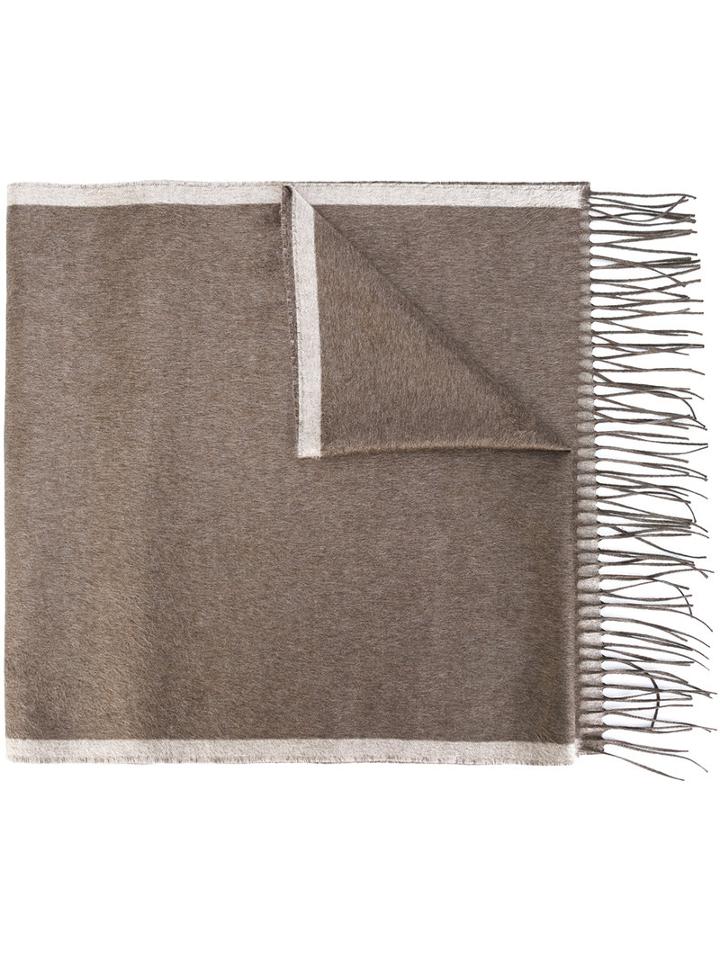 Salvatore Ferragamo - Fringed Scarf - Men - Silk - One Size, Nude/neutrals, Silk