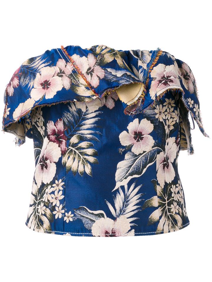 Philosophy Di Lorenzo Serafini Floral Ruffle Strapless Top, Women's, Size: 40, Blue, Polyester