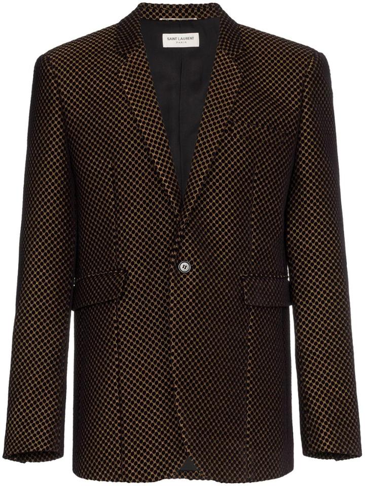 Saint Laurent Velvet Gold Detail Blazer - Black