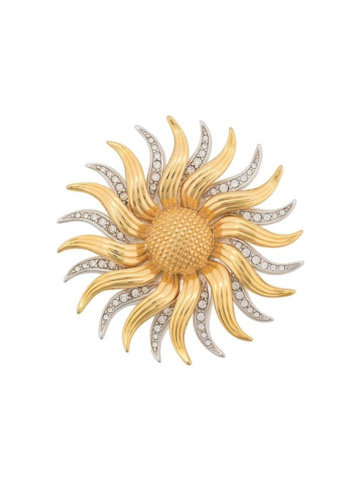 Susan Caplan Vintage 1980s Kenneth Jay Lane Sun Brooch - Gold