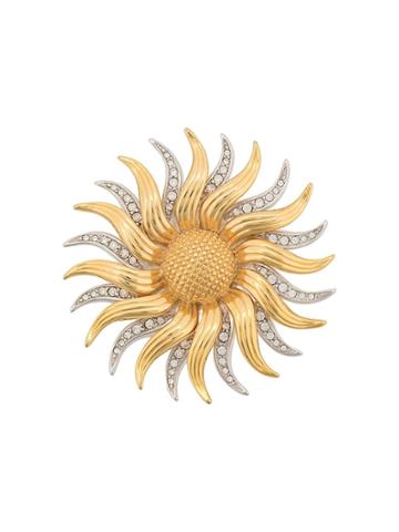 Susan Caplan Vintage 1980s Kenneth Jay Lane Sun Brooch - Gold