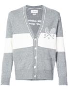 Thom Browne V-neck Cardigan With Striped Tennis Icon In Cashmere -