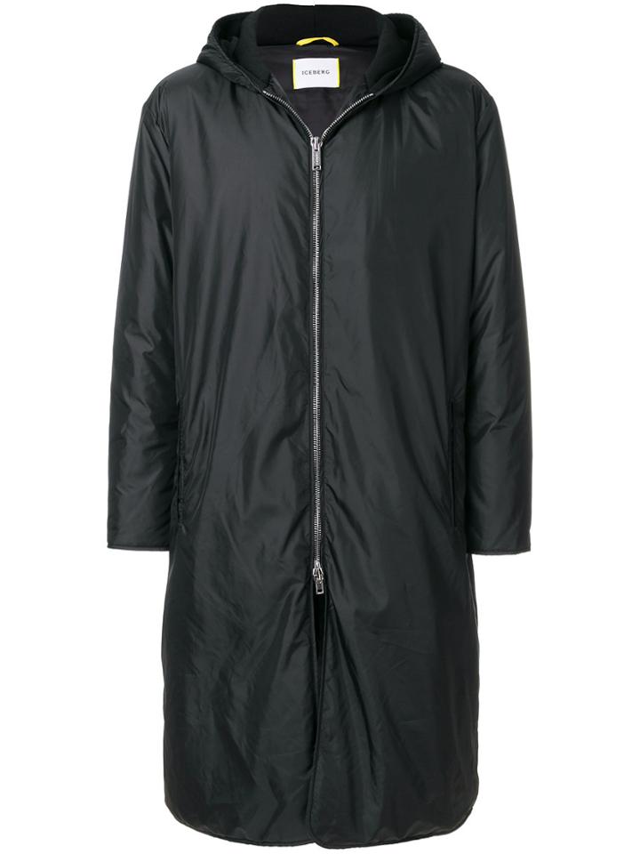 Iceberg Logo Patch Hooded Coat - Black