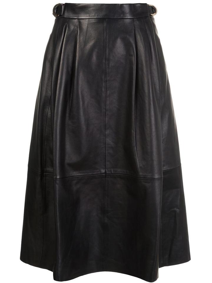Derek Lam Leather Midi Skirt, Women's, Size: 42, Black, Viscose/cotton/leather