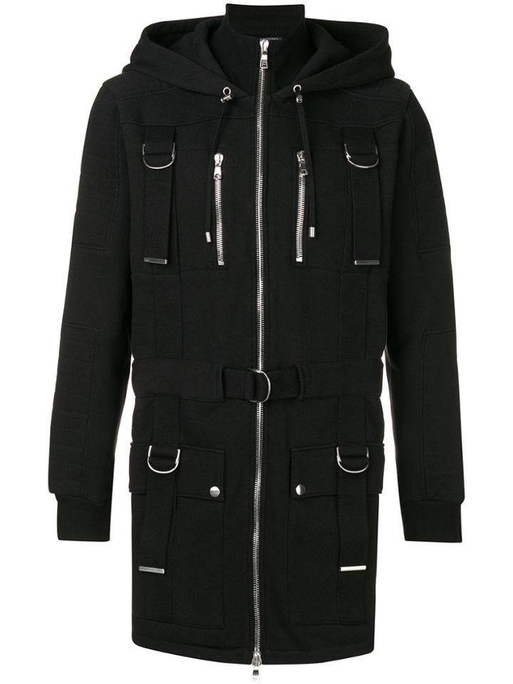 Balmain D-rings Hooded Coat - Black