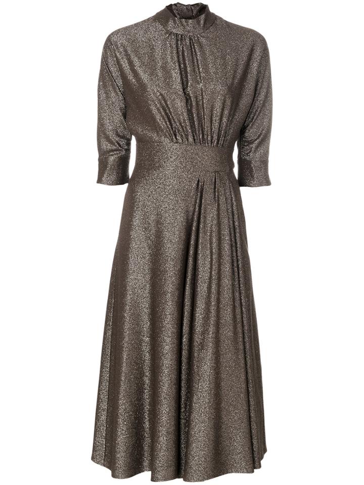 Prada Metallic High-collar Dress - Brown