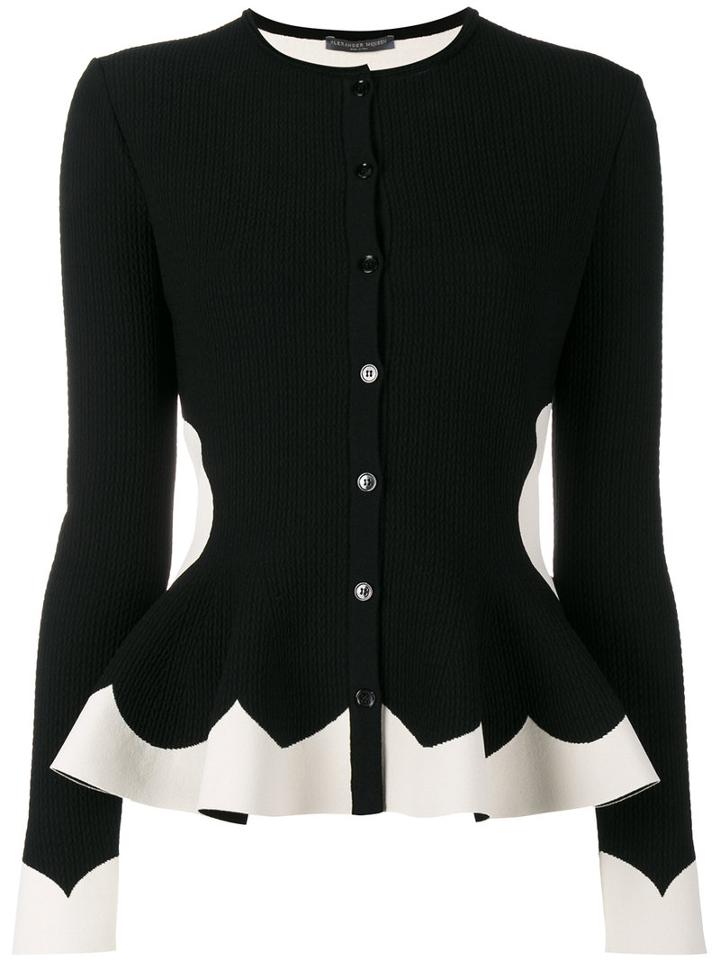 Alexander Mcqueen - Peplum Jacquard Cardigan - Women - Polyamide/polyester/spandex/elastane/viscose - M, Black, Polyamide/polyester/spandex/elastane/viscose