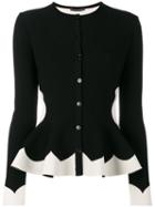 Alexander Mcqueen - Peplum Jacquard Cardigan - Women - Polyamide/polyester/spandex/elastane/viscose - M, Black, Polyamide/polyester/spandex/elastane/viscose