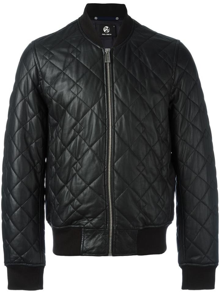 Ps By Paul Smith Quilted Bomber Jacket, Men's, Size: Medium, Leather/viscose