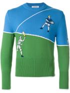 Thom Browne Classic Crewneck Pullover With Tennis Player Embroidery In