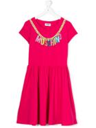 Moschino Kids Chain Logo Print Dress - Pink & Purple