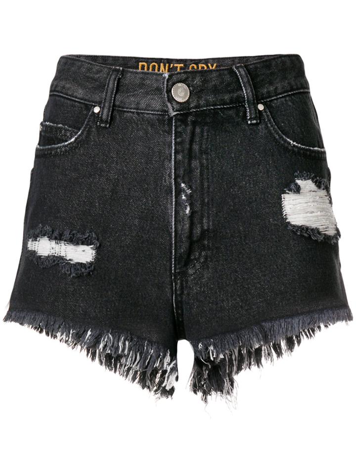 Don't Cry Frayed Hem Shorts - Black