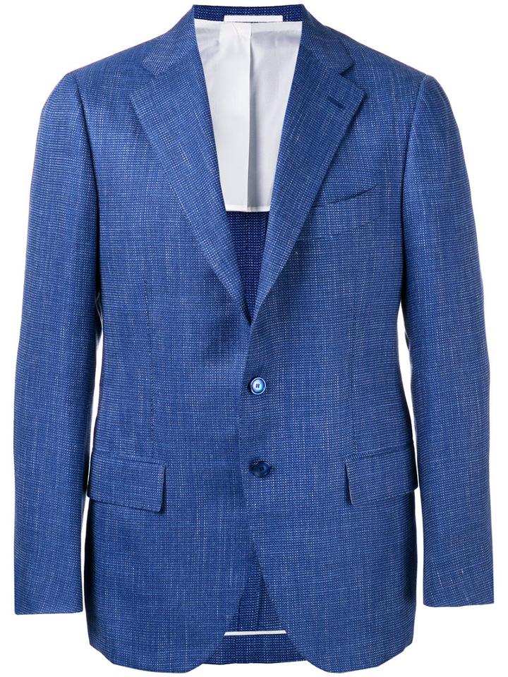 Cesare Attolini Texture Blazer, Men's, Size: 50, Blue, Silk/linen/flax/wool/bemberg
