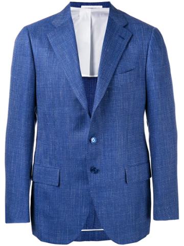 Cesare Attolini Texture Blazer, Men's, Size: 50, Blue, Silk/linen/flax/wool/bemberg