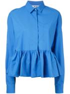Msgm Flared Hem Blouse, Women's, Size: 44, Blue, Cotton/polyurethane/spandex/elastane