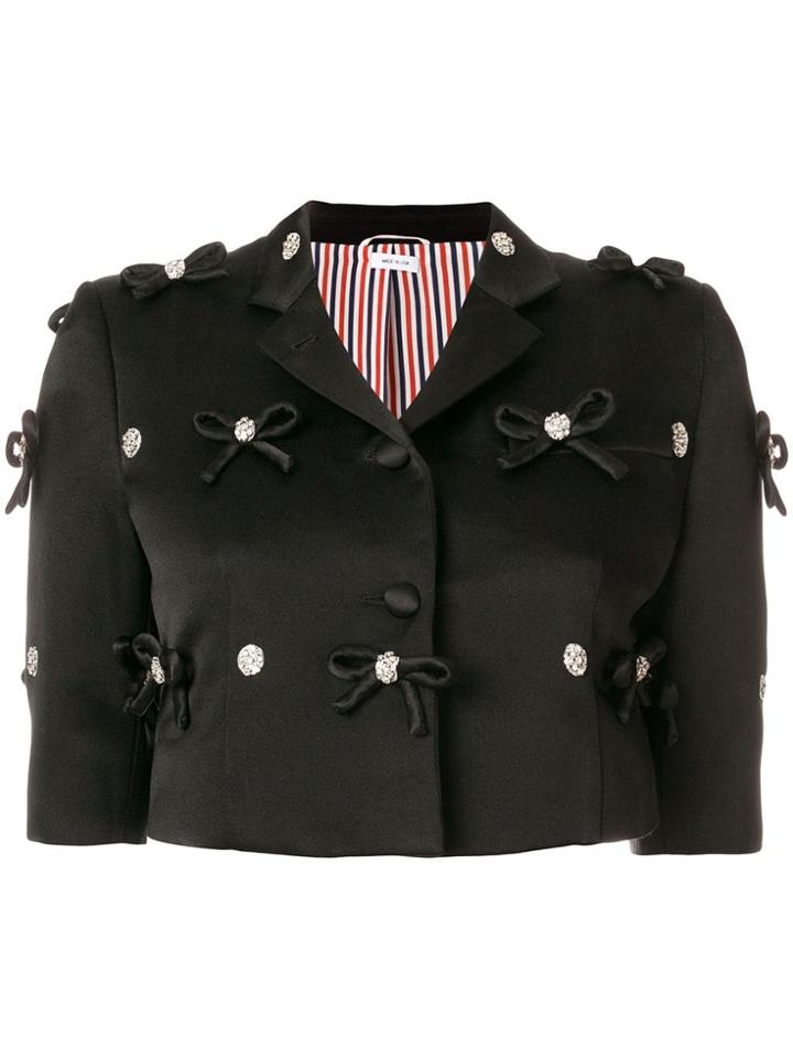 Thom Browne Bow Embroidery Satin Sport Coat - Black