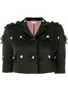 Thom Browne Bow Embroidery Satin Sport Coat - Black
