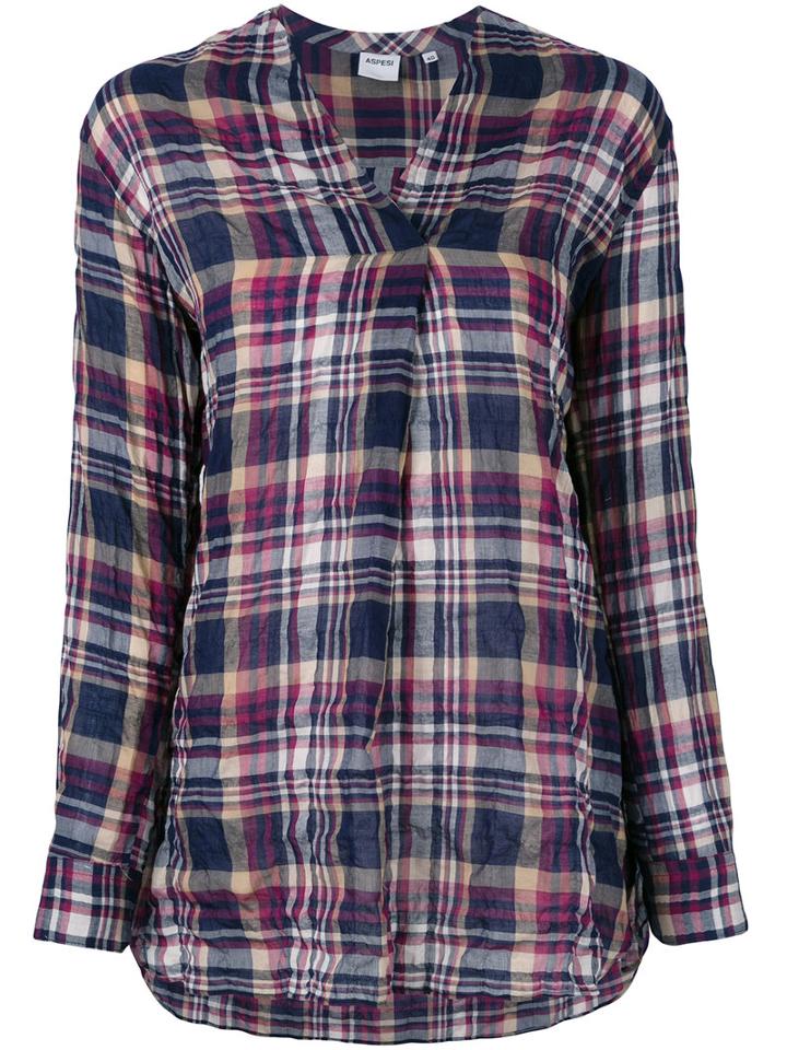 Aspesi - Plaid Blouse - Women - Cotton/polyurethane/lyocell - 40, Pink/purple, Cotton/polyurethane/lyocell