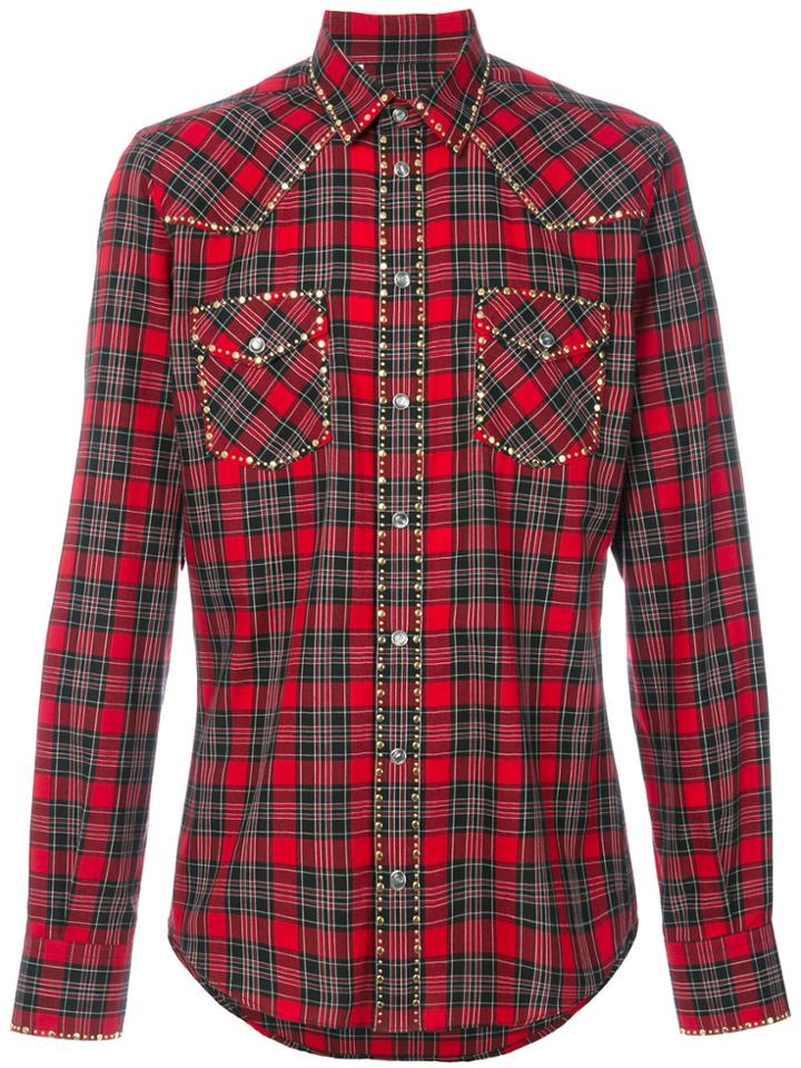 Dolce & Gabbana Studded Western Checked Shirt - Red