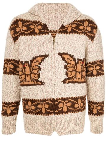 Fake Alpha Vintage Intarsia Knit Cardigan - Brown