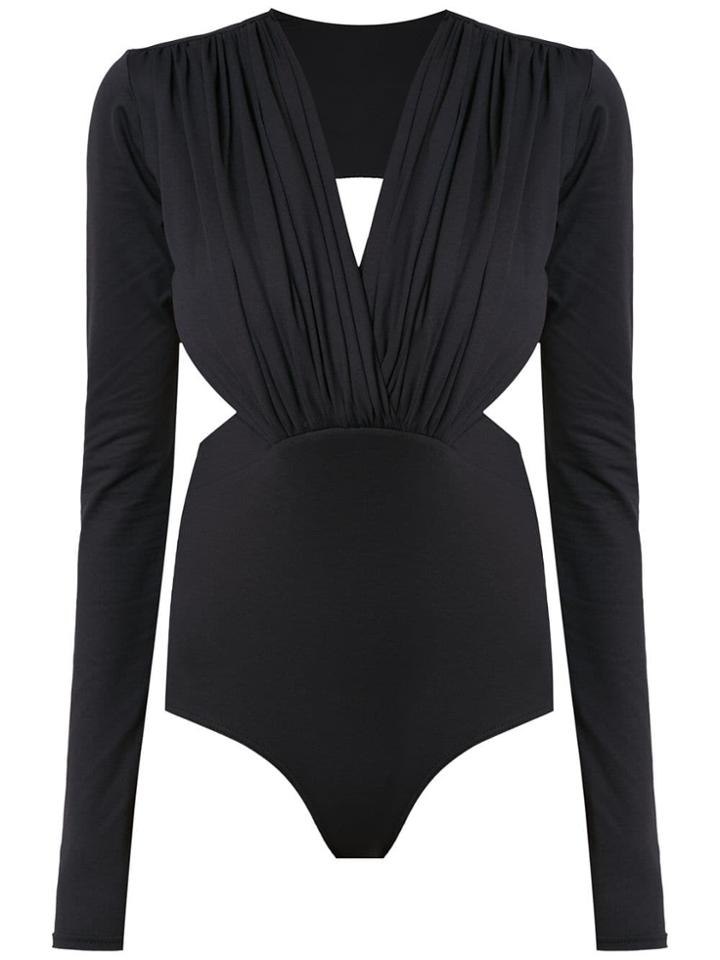 Amir Slama Long Sleeved Bodysuit With Cut Details - Black