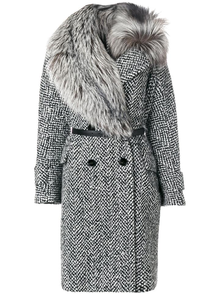Ermanno Scervino Fur Trim Woven Coat - Black