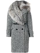 Ermanno Scervino Fur Trim Woven Coat - Black