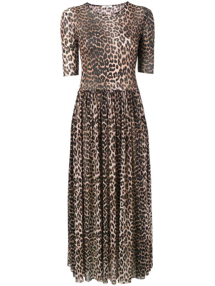 Ganni - Olivet Leopard Print Maxi Dress - Women - Polyamide - 38, Brown, Polyamide
