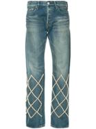 Tu Es Mon Trésor Pearl Embellished Boyfriend Jeans Short Length - Blue