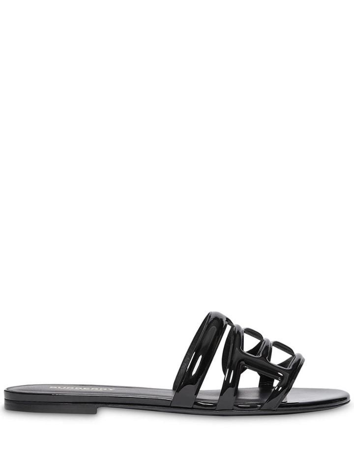 Burberry Monogram Motif Patent Leather Sandals - Black